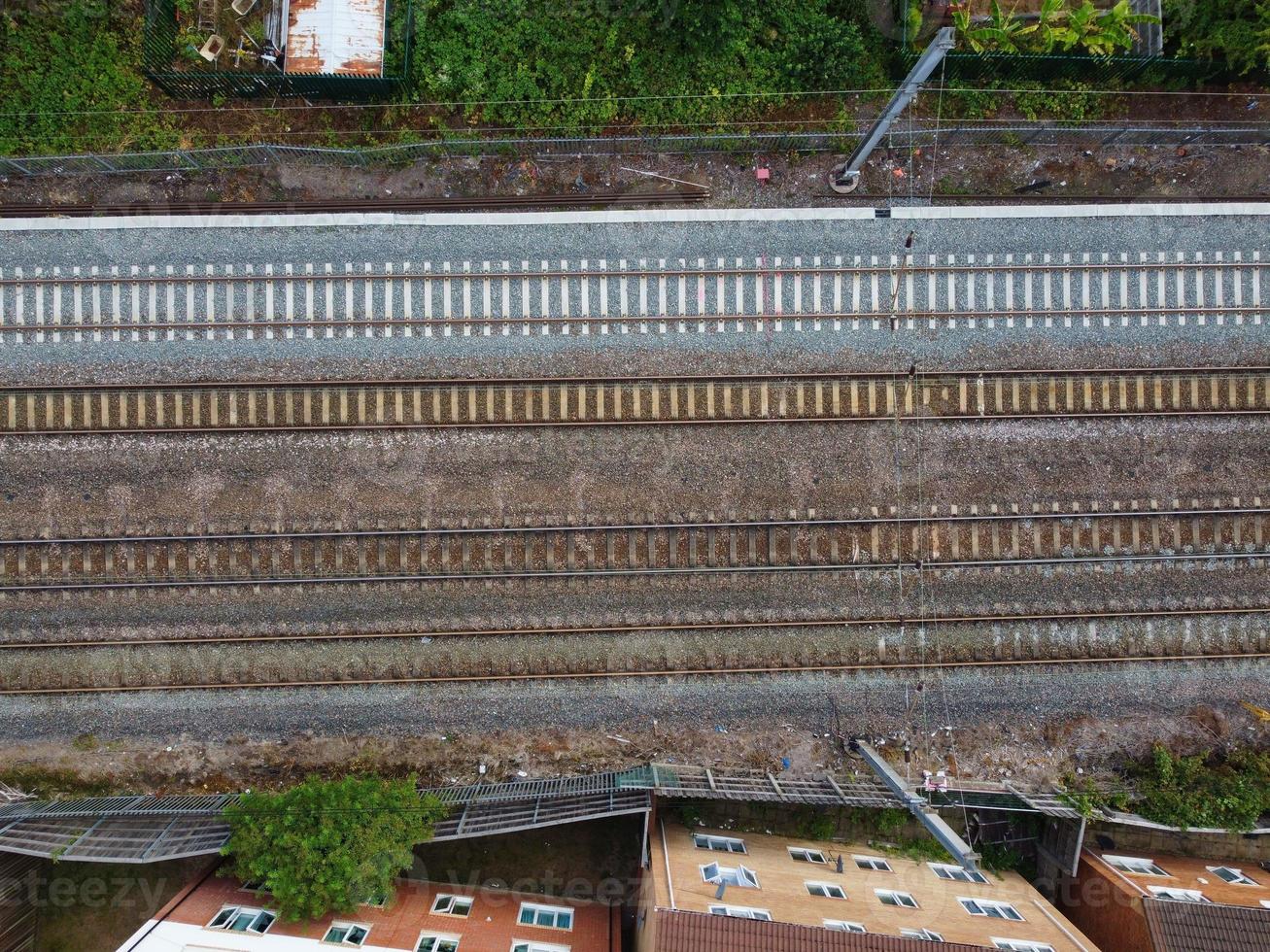 High Angle Aerial View of Train Tracks at Leagrave Luton Railway Station of England UK photo