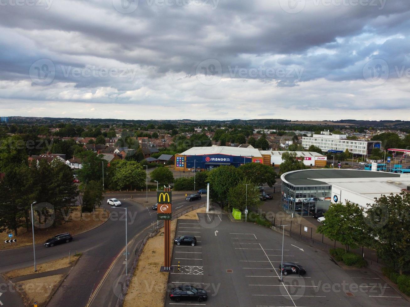 Aerial footage by drone high angle view of London Luton City of England and residential Buildings photo