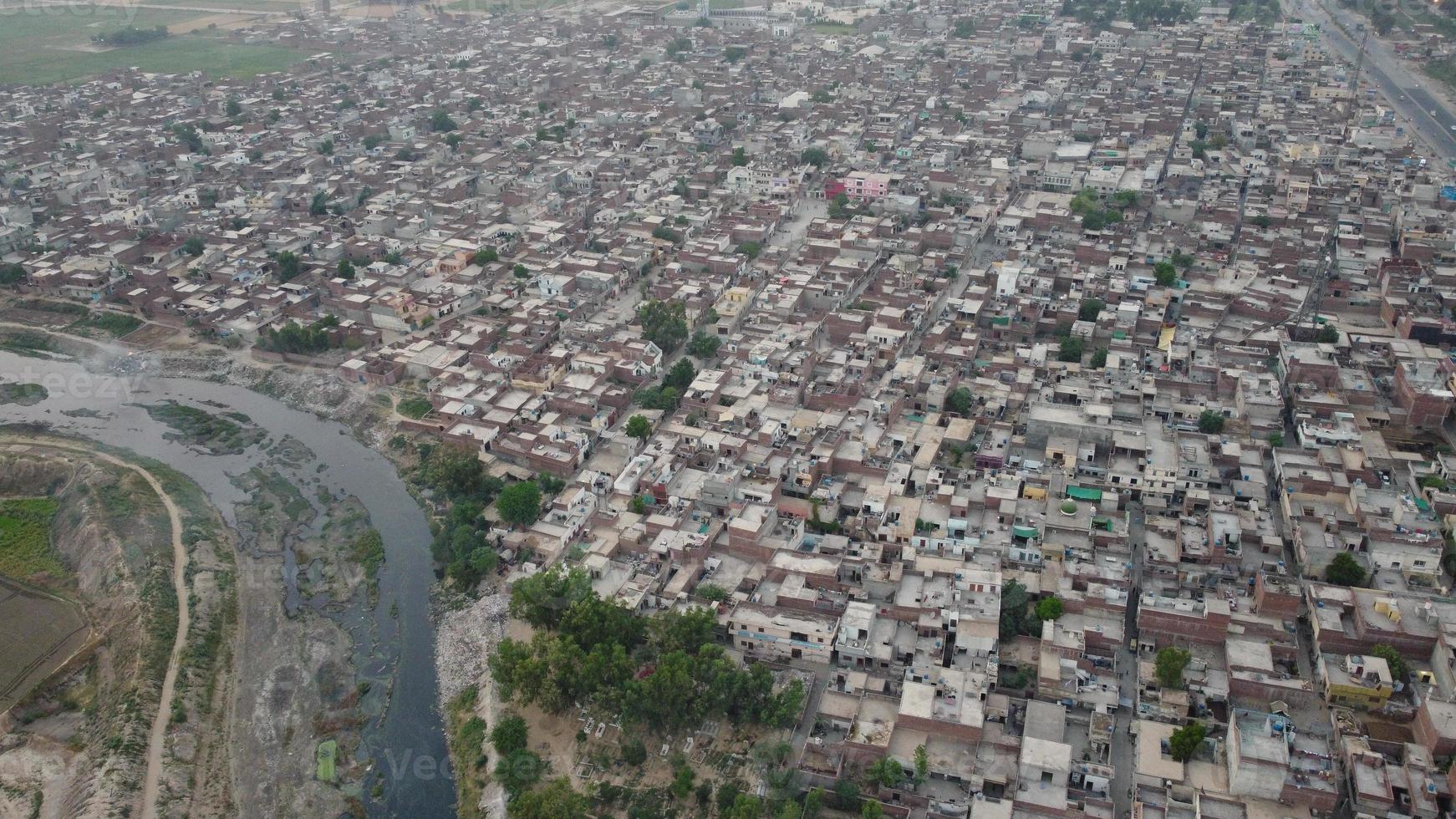 Aerial view of Kala Shah Kaku Village of Punjab Pakistan photo