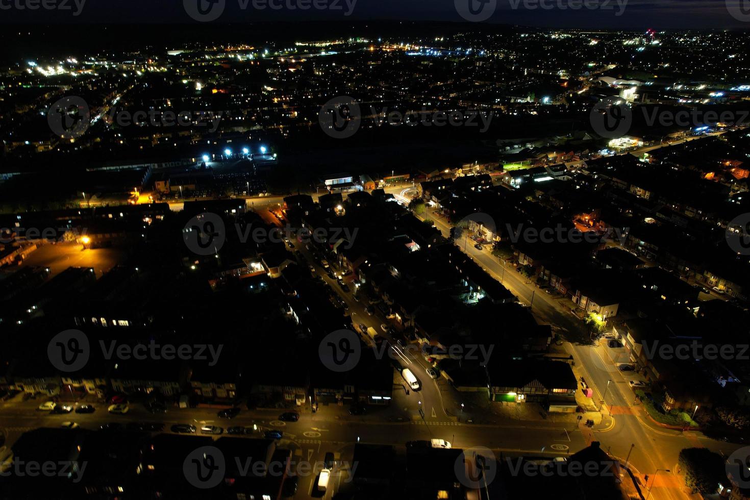 Beautiful High Angle View of Luton Town of England at Night, Drone's footage after sunset photo