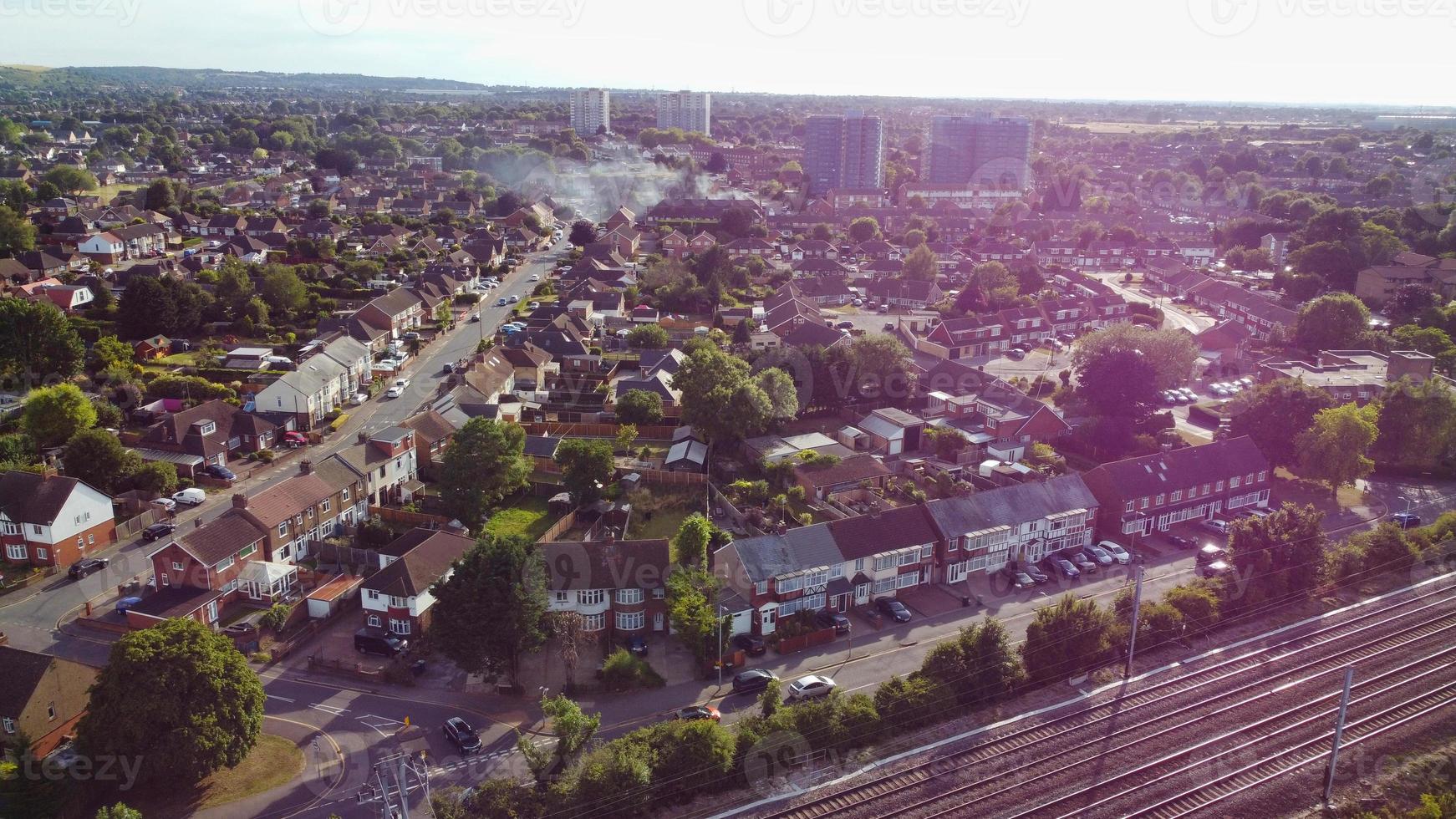 Train on Tracks and Beautiful Aerial View and High Angle footage of Leagrave Station of London Luton Town of England UK photo