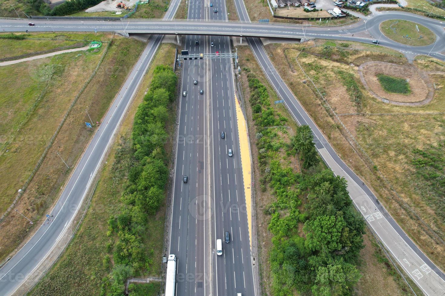 Aerial footage of Countryside fields at M1 J11 Motorways Luton England UK photo