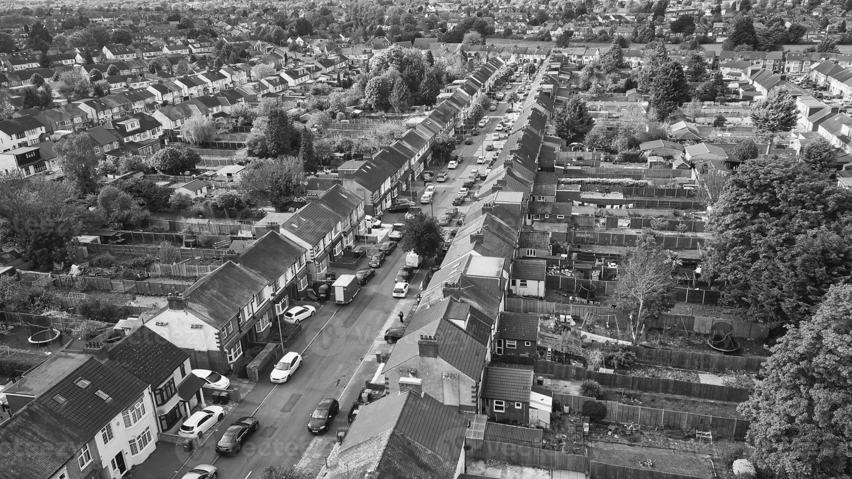 Classic Black and White High Angle Aerial View of England Great Britain's Landscape Cityscape photo