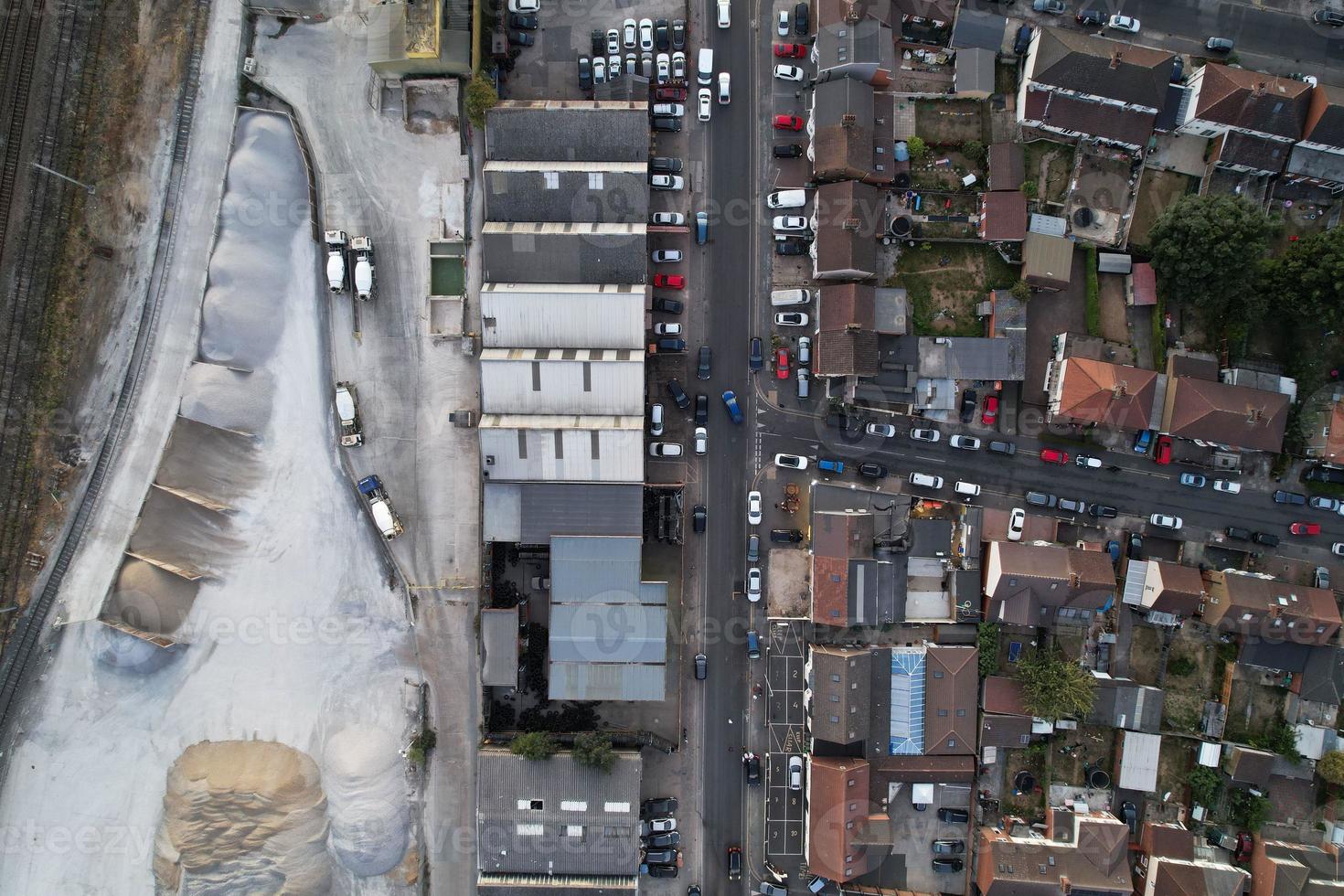 High Angle Drone's View of Luton City Center and Railway Station, Luton England. Luton is town and borough with unitary authority status, in the ceremonial county of Bedfordshire photo