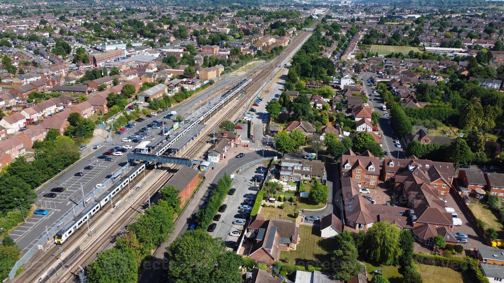Train on Tracks and Beautiful Aerial View and High Angle footage of