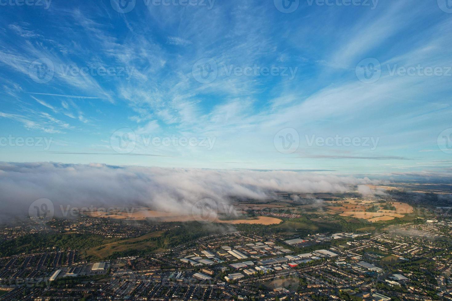 Aerial view of Clouds at Sunrise Morning time over Great Britain, drone's footage, Beautiful Morning with high winds and fast moving clouds photo