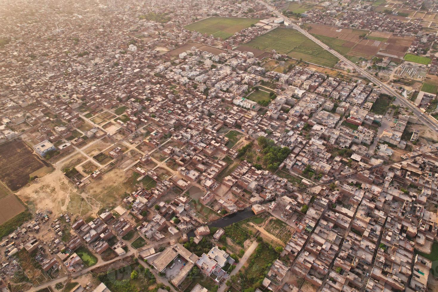 High Angle View of Gujranwala City and Residential houses at Congested Aerial of Punjab Pakistan photo