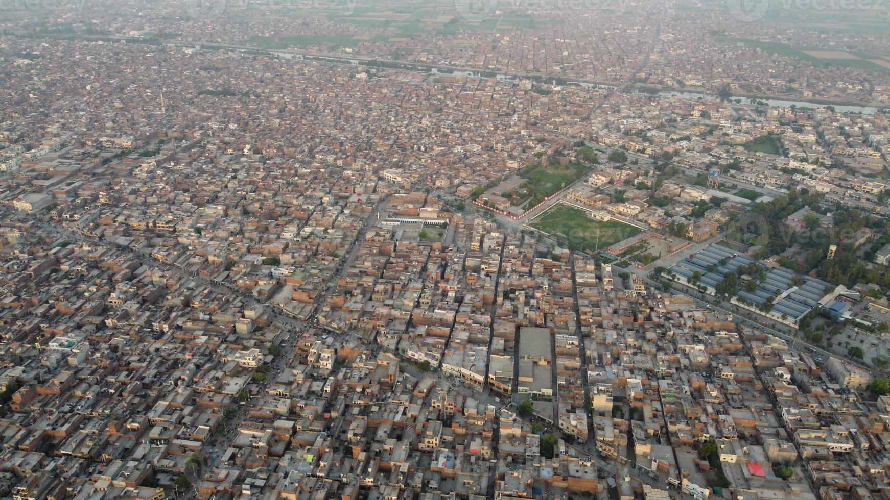 High Angle View of Gujranwala City and Residential houses at Congested Aerial of Punjab Pakistan photo