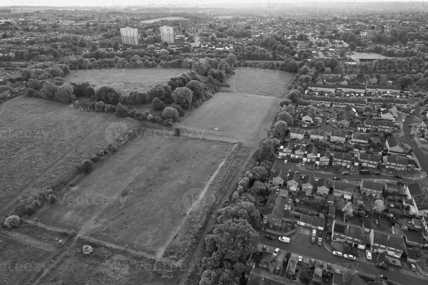 Classic Black and White High Angle Aerial View of England Great Britain's Landscape Cityscape photo
