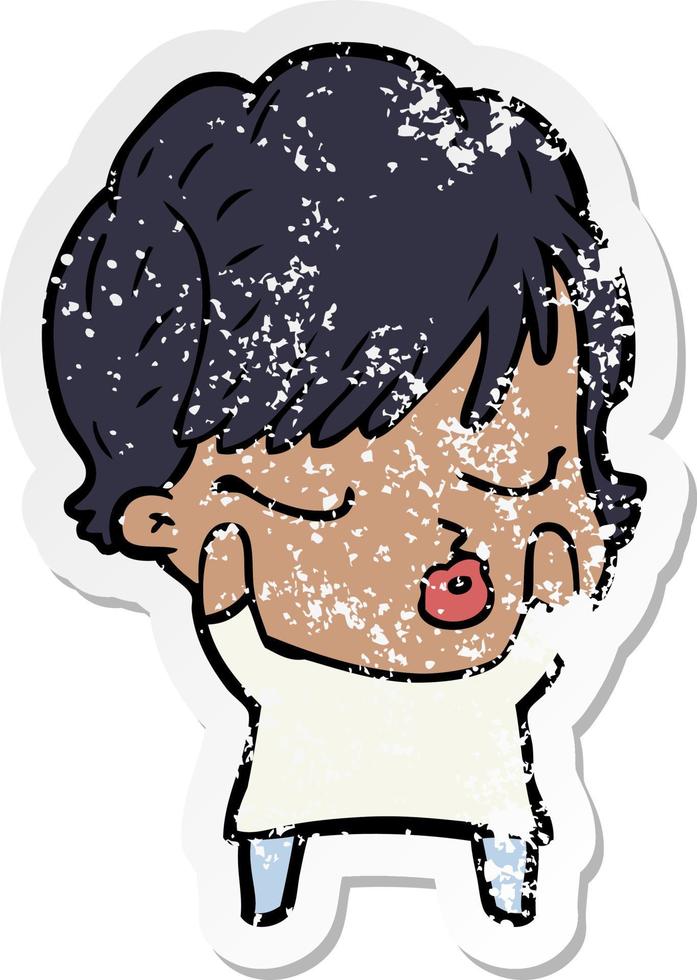 distressed sticker of a cartoon woman with eyes shut vector