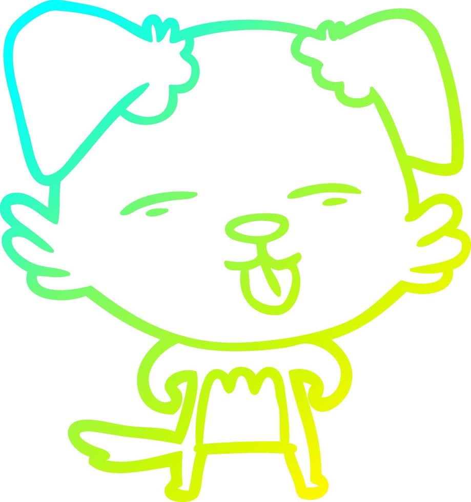 cold gradient line drawing cartoon dog sticking out tongue vector