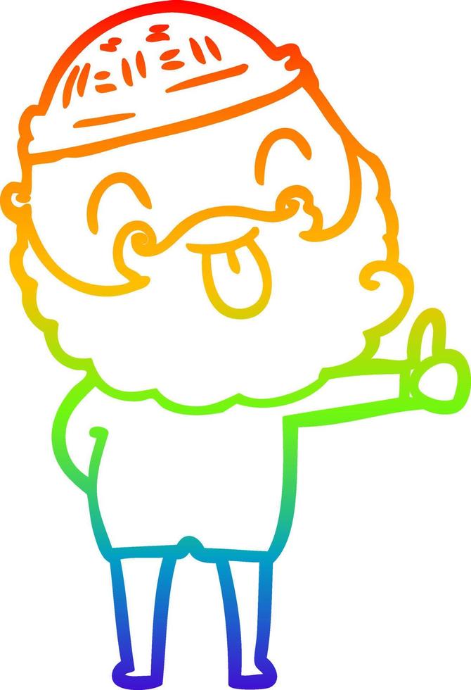 rainbow gradient line drawing man with beard sticking out tongue vector