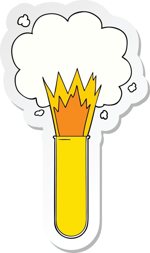 sticker of a cartoon exploding chemicals in test tube vector