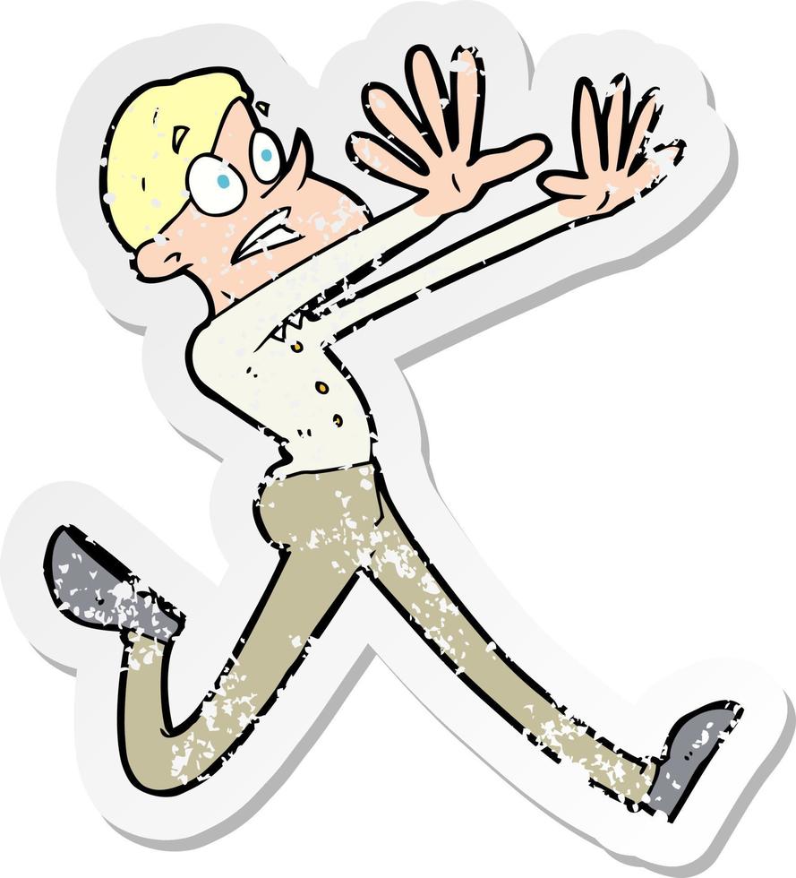 retro distressed sticker of a cartoon man running away vector