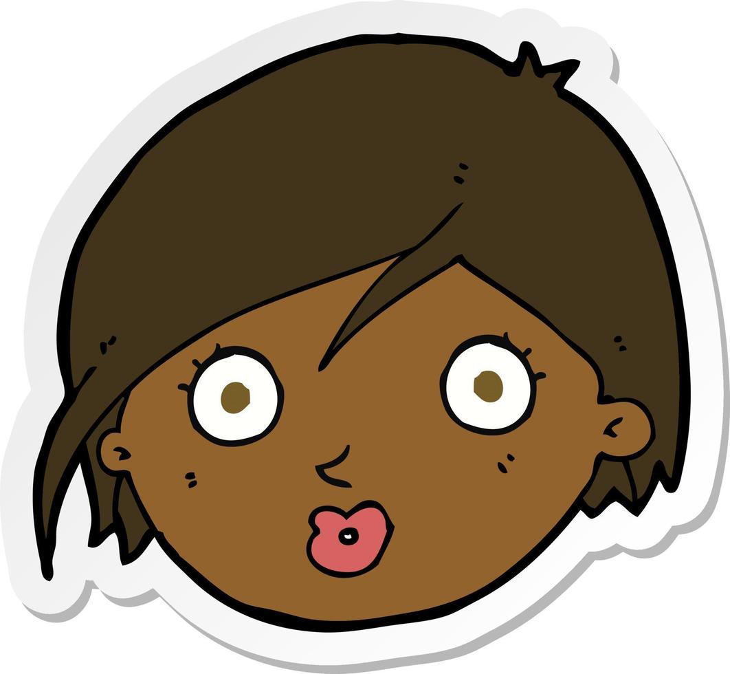 sticker of a cartoon surprised female face vector