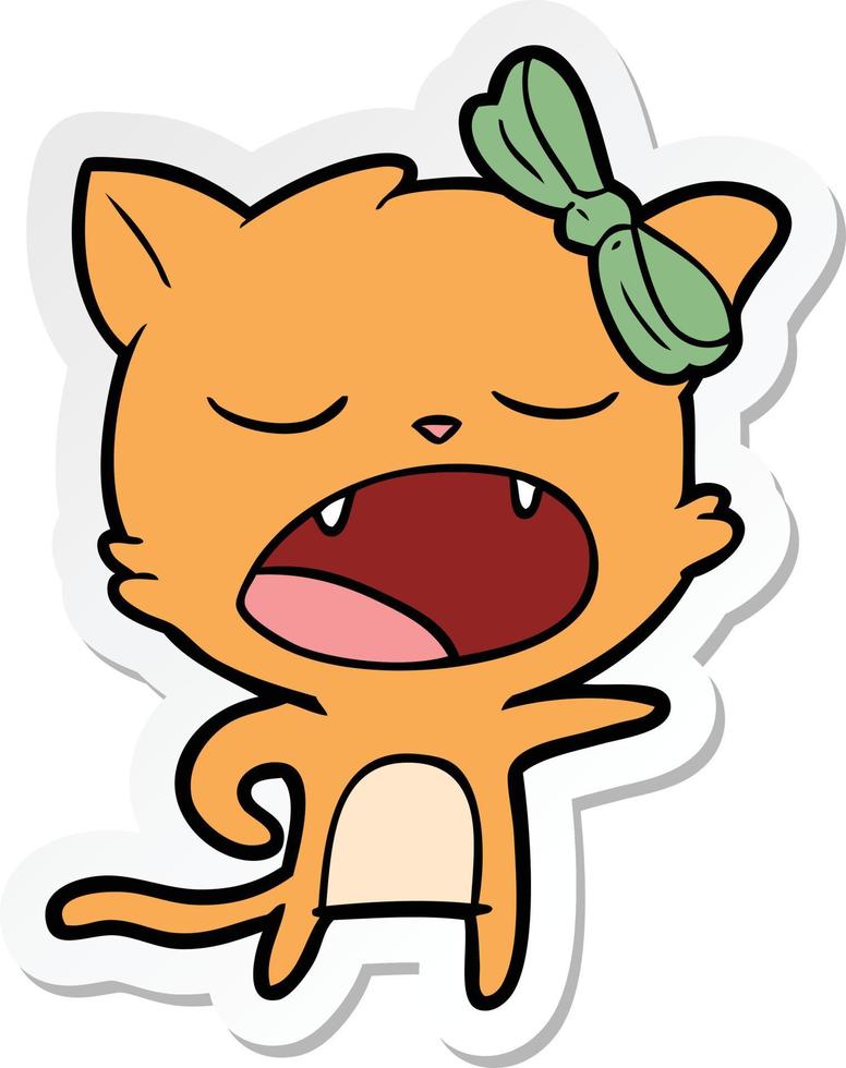 sticker of a cartoon yawning cat vector