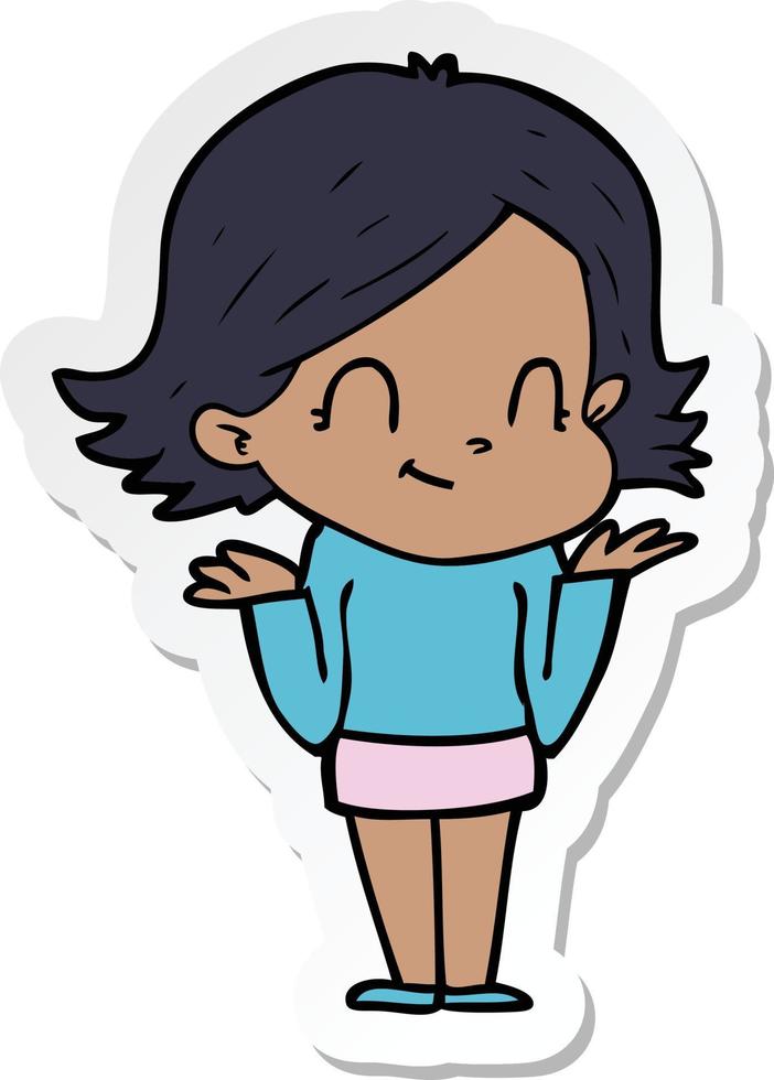 sticker of a cartoon friendly girl vector