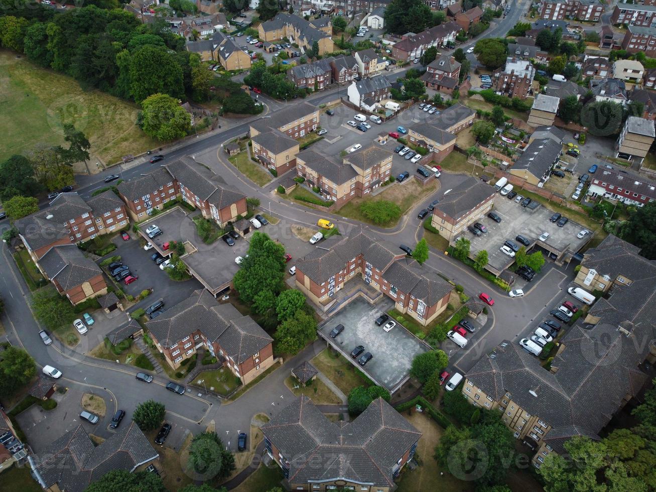 High angle and Aerial Footage of Local Free Access Public Park at Luton England UK photo
