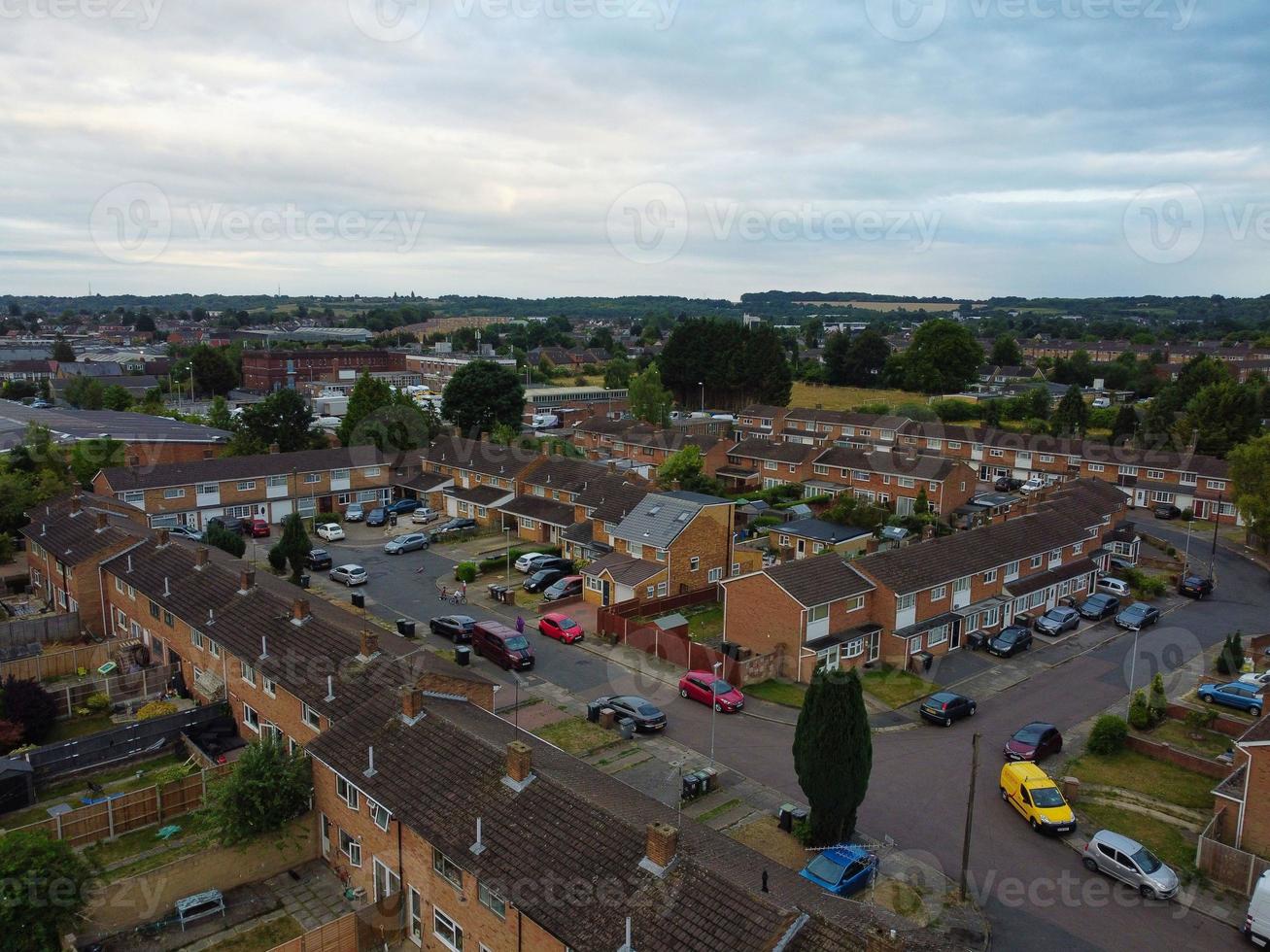 Aerial Footage and High Angle View of Luton Town of England and Residential Area of UK photo