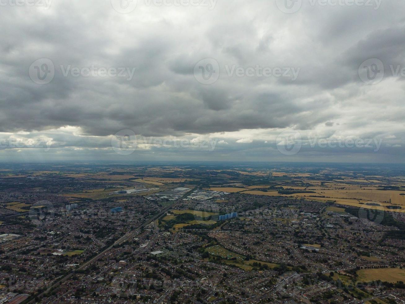 High Angle Footage Houses and Buildings at London Luton Town and Aerial view of Railway Station of Leagrave photo