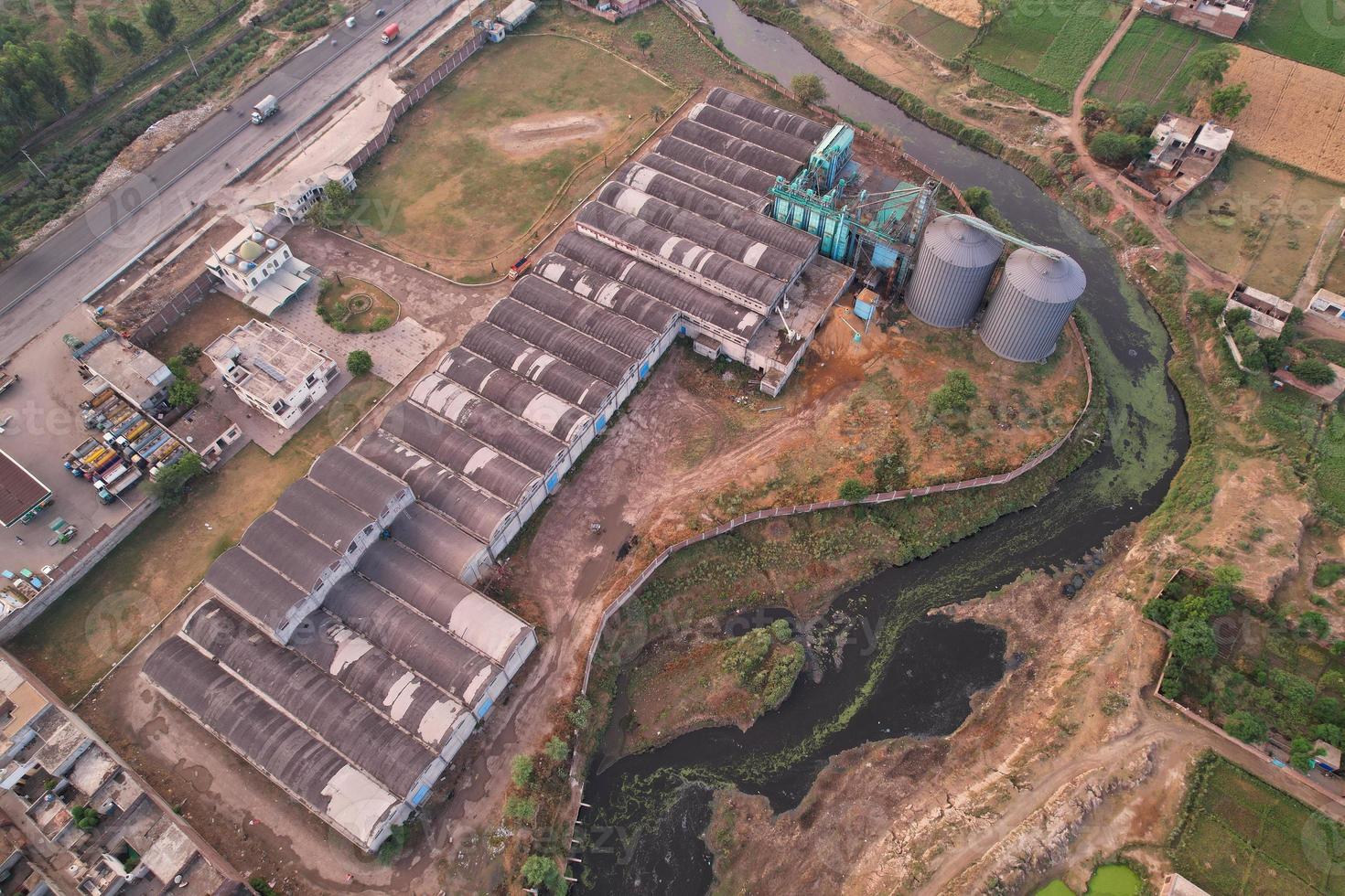 High Angle Aerial View of Kala Shah Kaku Village and Industrial Estate of Punjab Pakistan photo