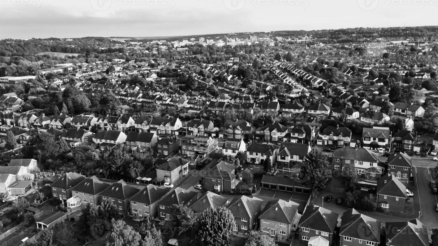 Classic Black and White High Angle Aerial View of England Great Britain's Landscape Cityscape photo