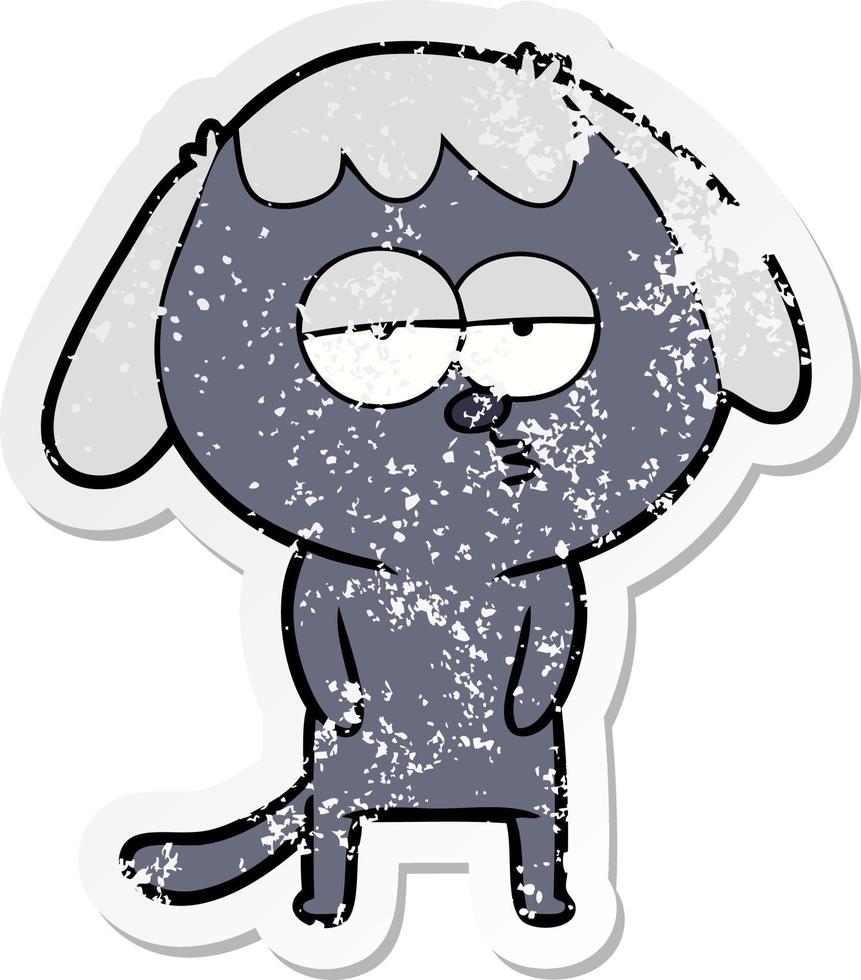 distressed sticker of a cartoon tired dog vector