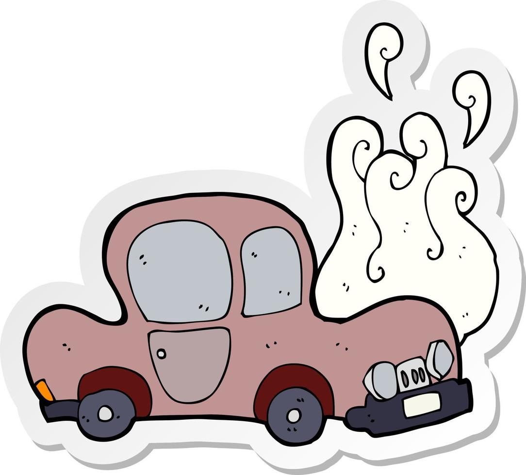 sticker of a broken down car cartoon vector