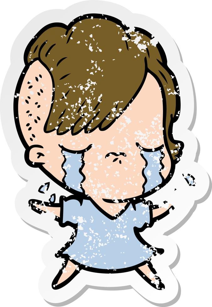 distressed sticker of a cartoon crying girl vector