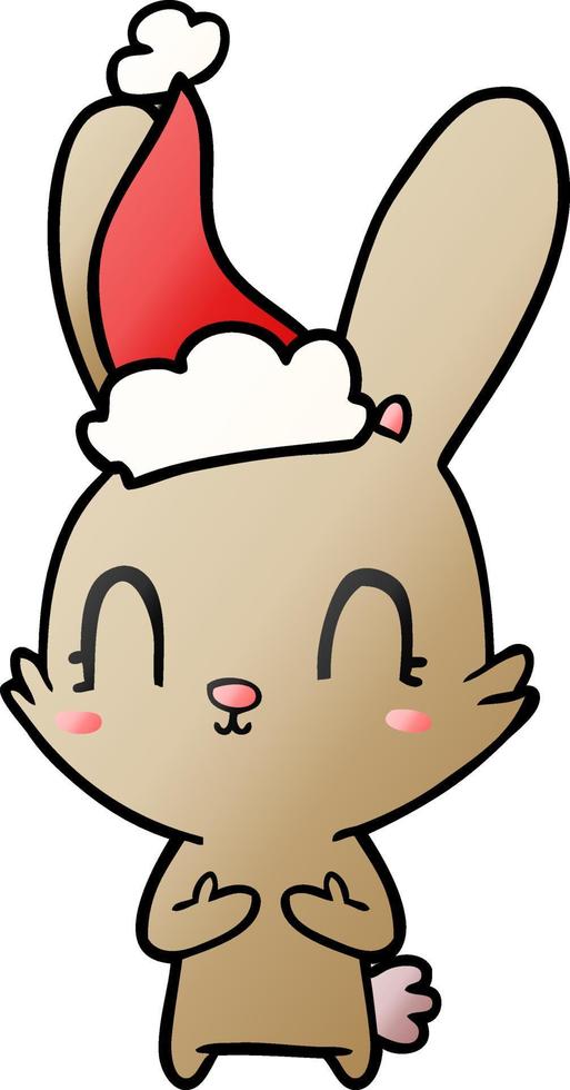 cute gradient cartoon of a rabbit wearing santa hat vector
