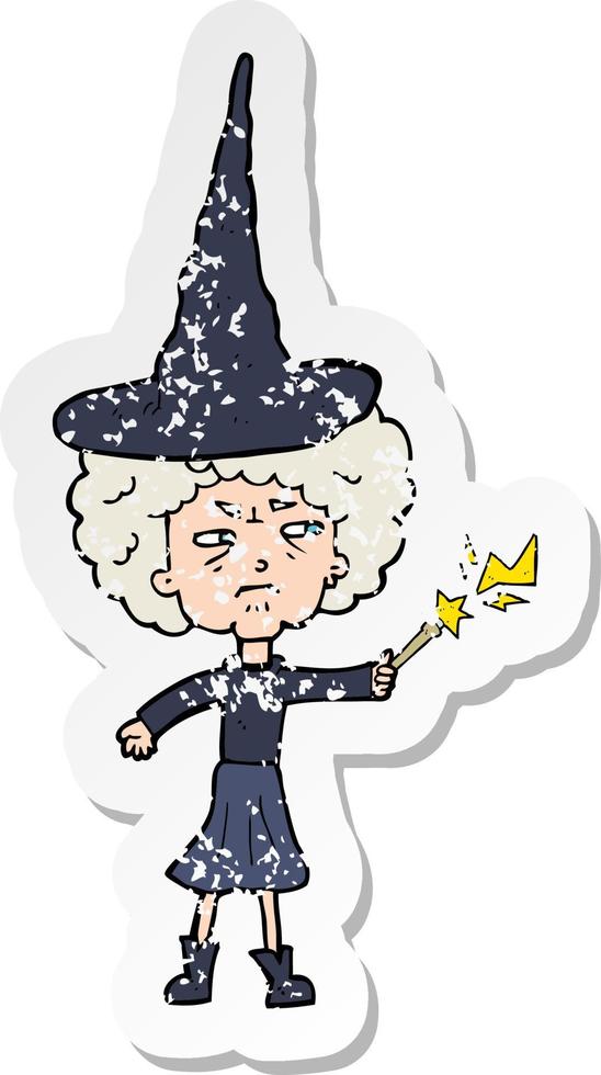 retro distressed sticker of a cartoon halloween witch vector