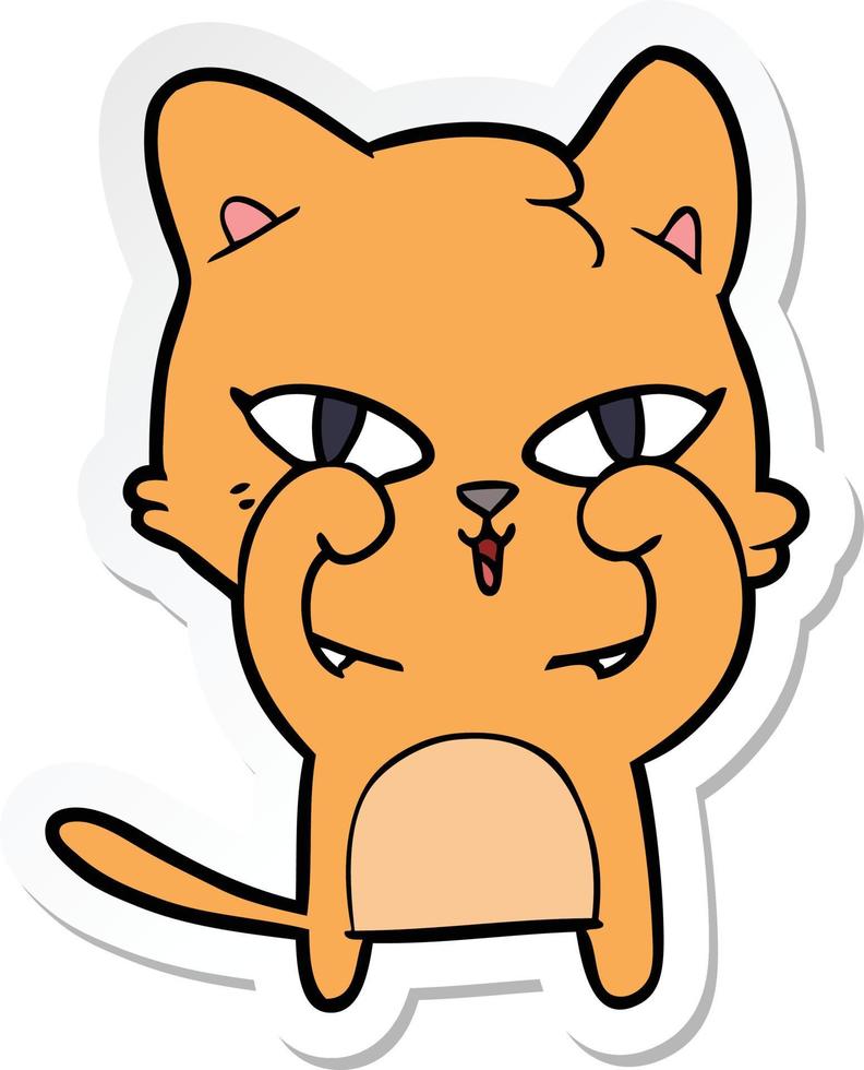 sticker of a cartoon cat rubbing eyes vector