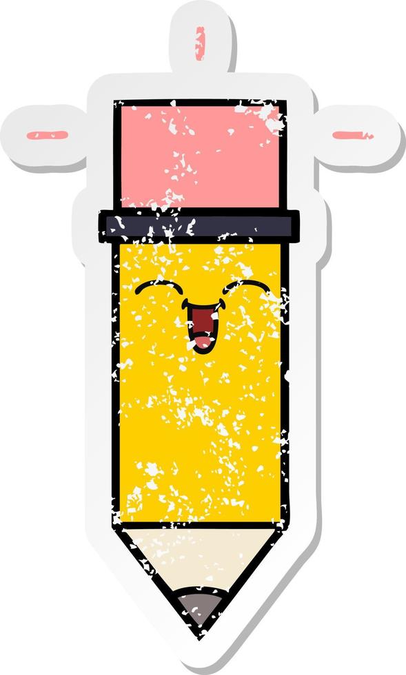 distressed sticker of a cute cartoon pencil vector