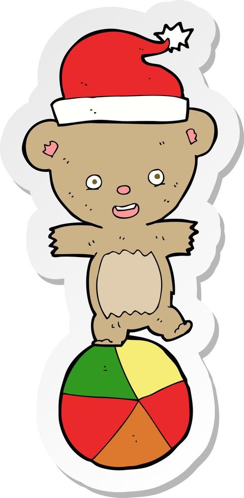 sticker of a cartoon christmas teddy bear vector