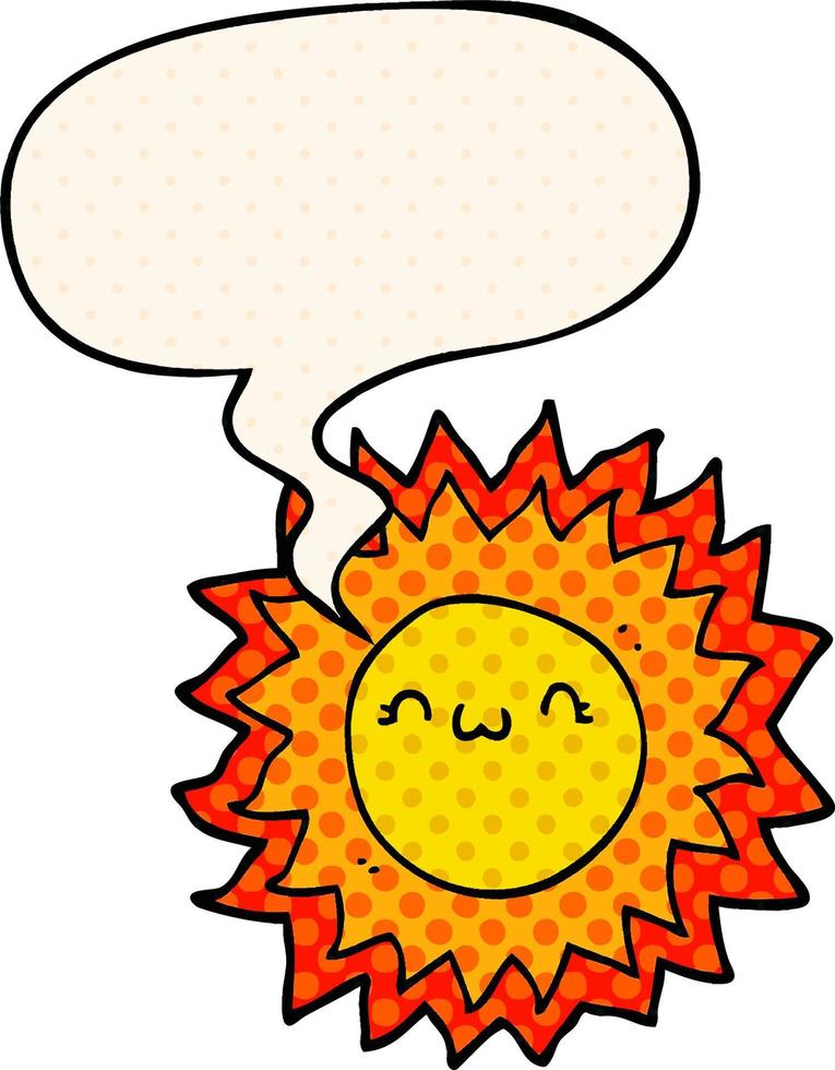 cartoon sun and speech bubble in comic book style vector