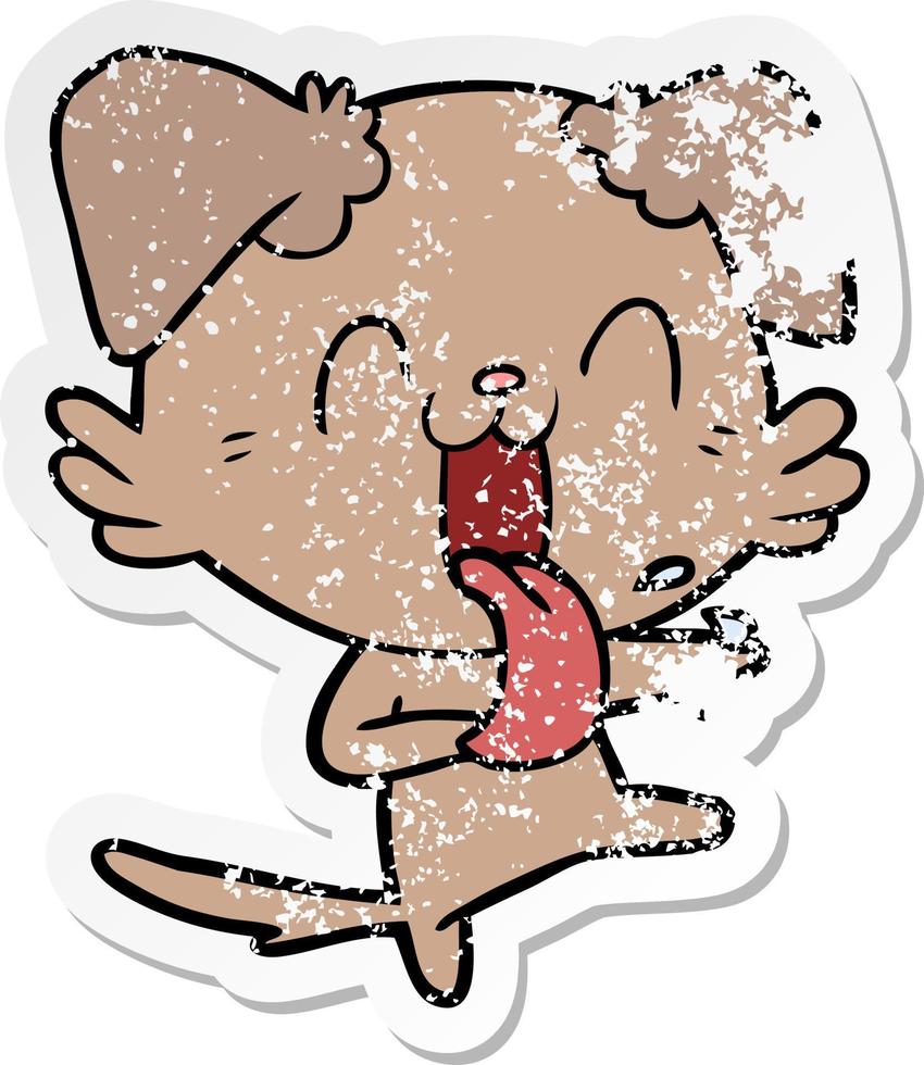 distressed sticker of a cartoon panting dog vector