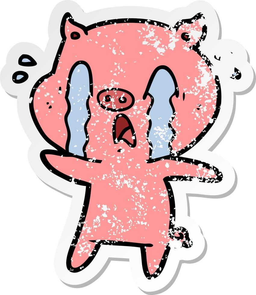 distressed sticker of a crying pig cartoon vector