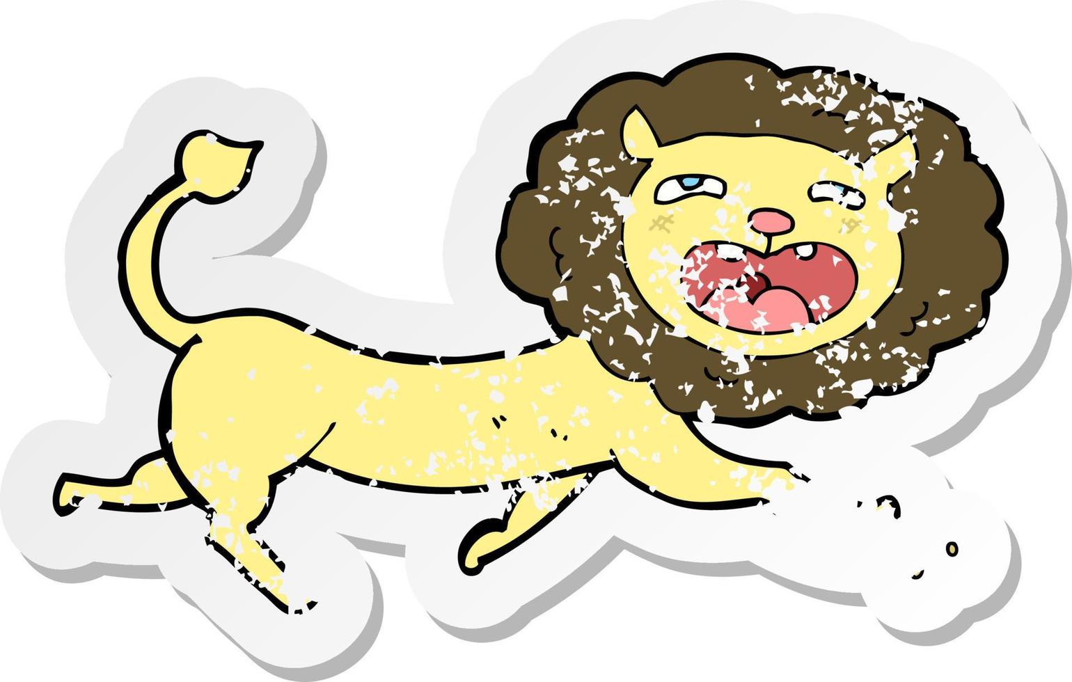 pegatina retro angustiada de un león de dibujos animados vector