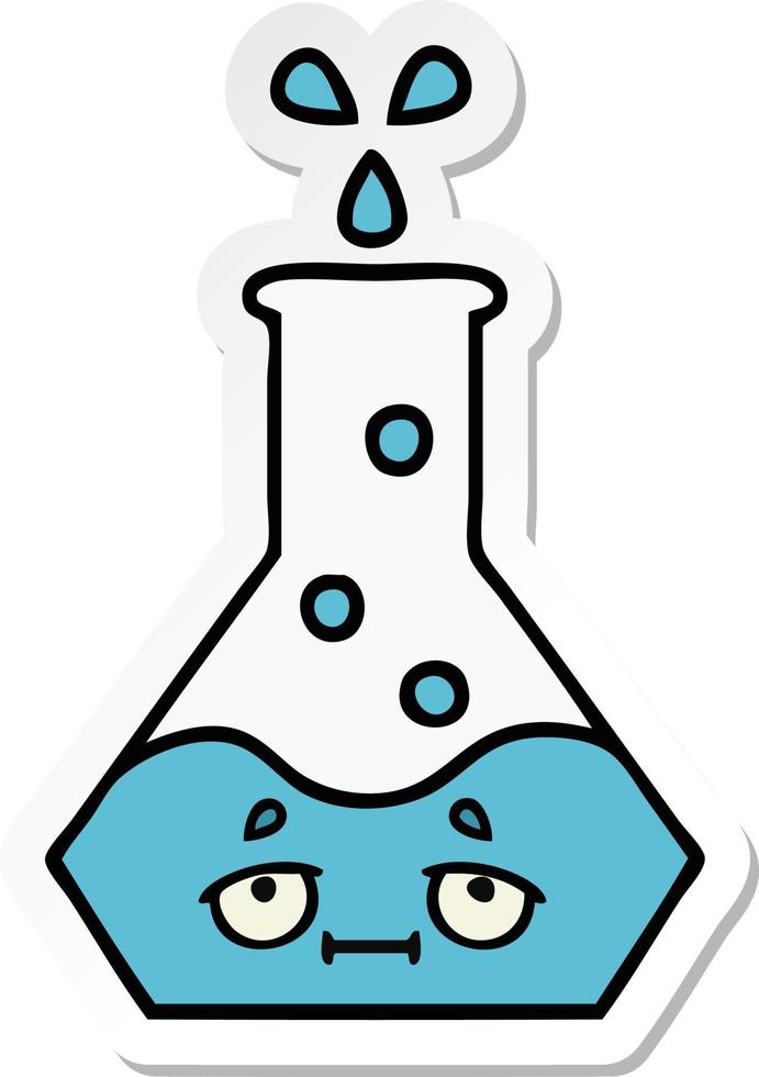 sticker of a cute cartoon science beaker vector