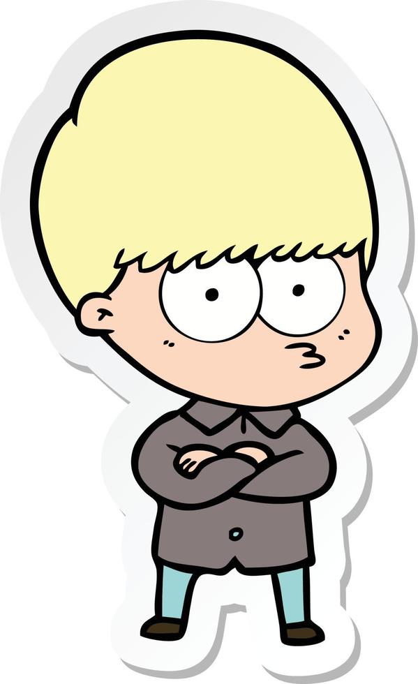 sticker of a annoyed cartoon boy vector