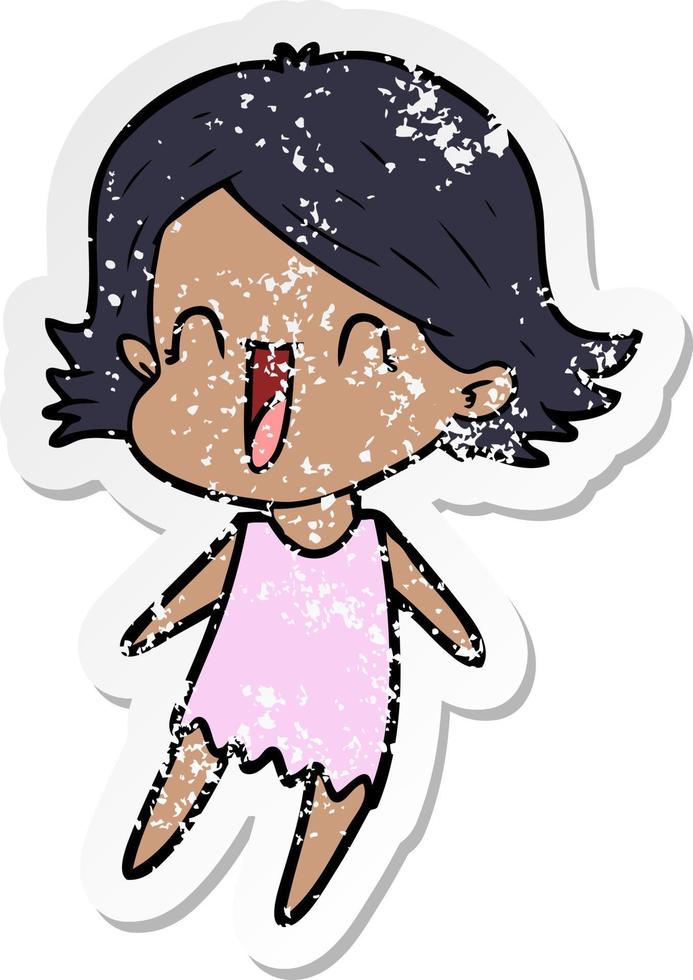distressed sticker of a cartoon happy woman vector