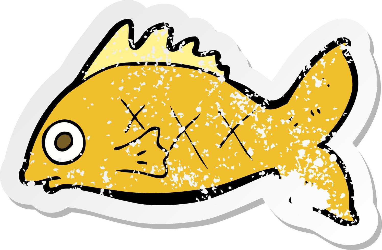 retro distressed sticker of a cartoon fish vector