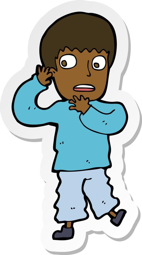 sticker of a cartoon frightened boy vector