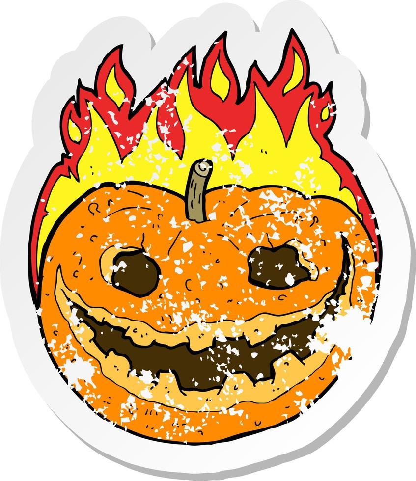 retro distressed sticker of a cartoon spooky pumpkin vector