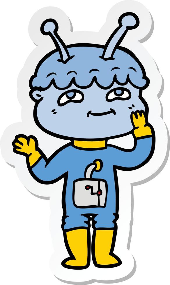 sticker of a surprised cartoon spaceman vector