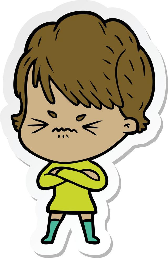 sticker of a cartoon frustrated woman vector