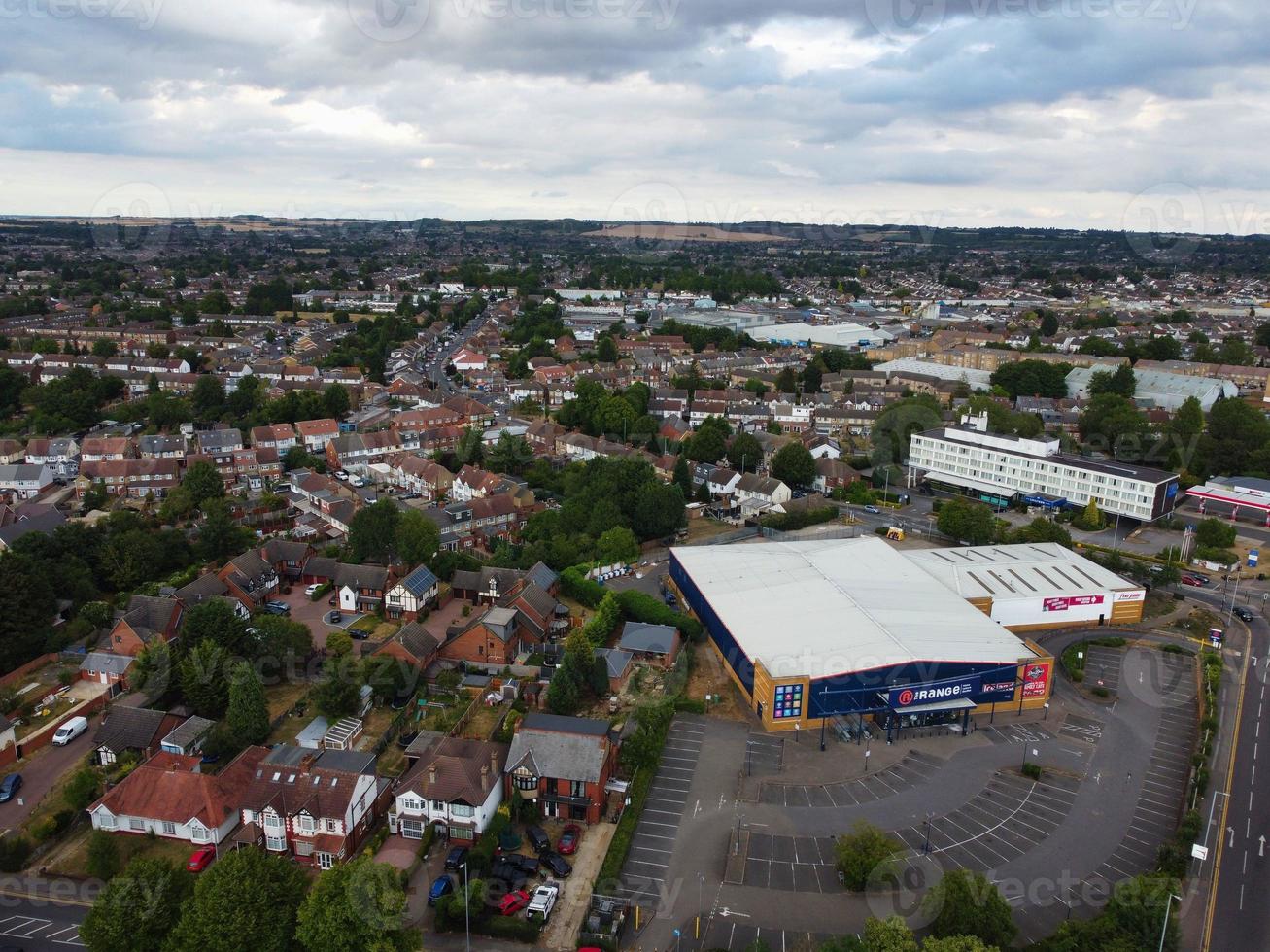 Aerial footage by drone high angle view of London Luton City of England and residential Buildings photo