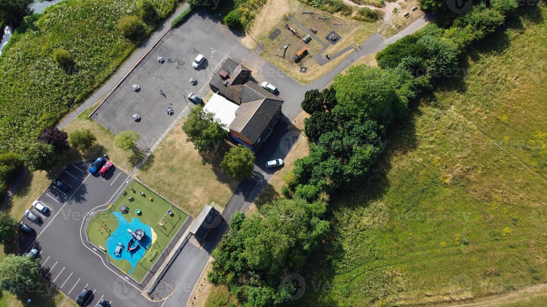 High Angle Footage Houses and Buildings at London Luton Town and Aerial view of Railway Station of Leagrave photo