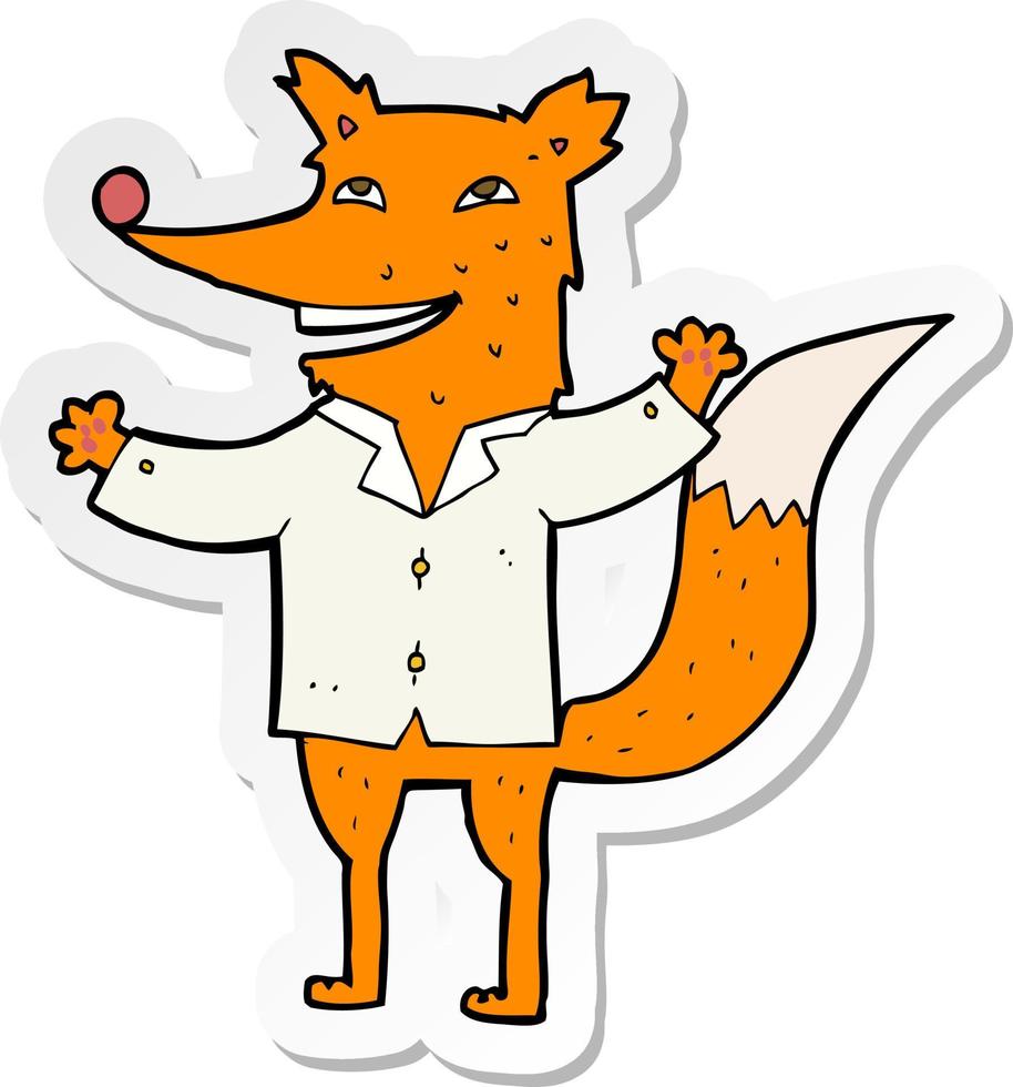 sticker of a cartoon happy fox wearing shirt vector