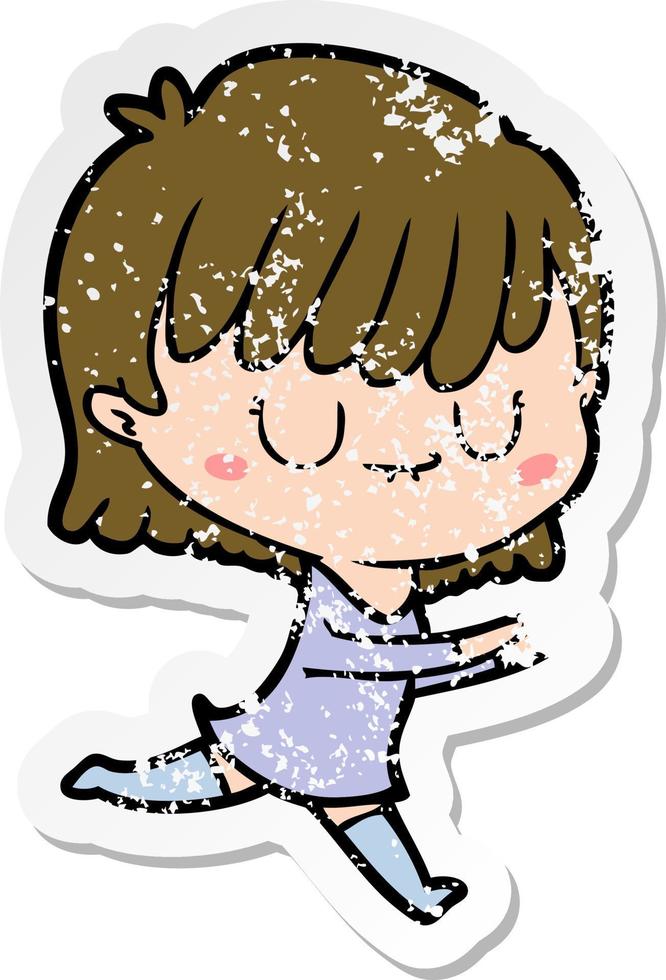 distressed sticker of a cartoon woman vector